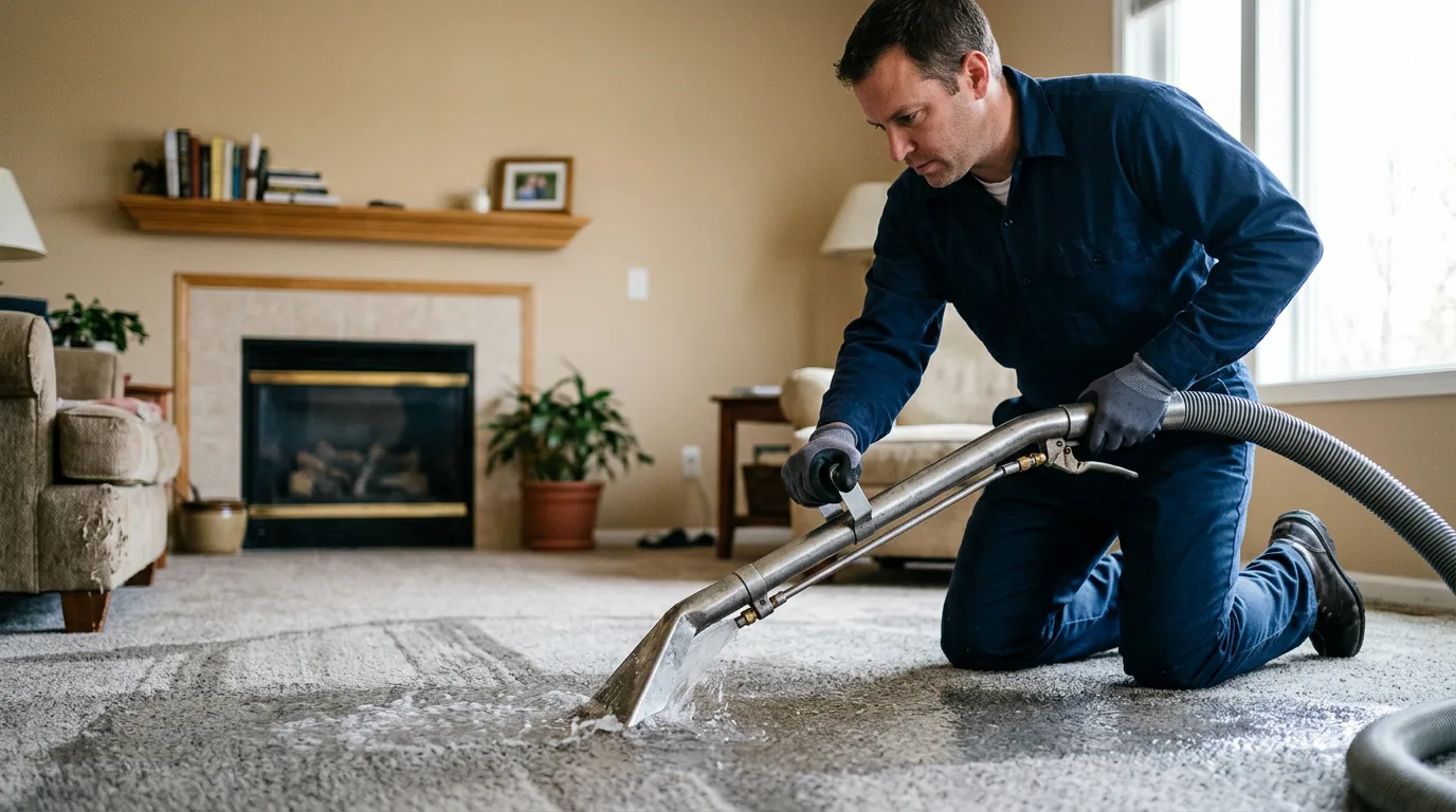 Water damage restoration technician working near Antioch, IL